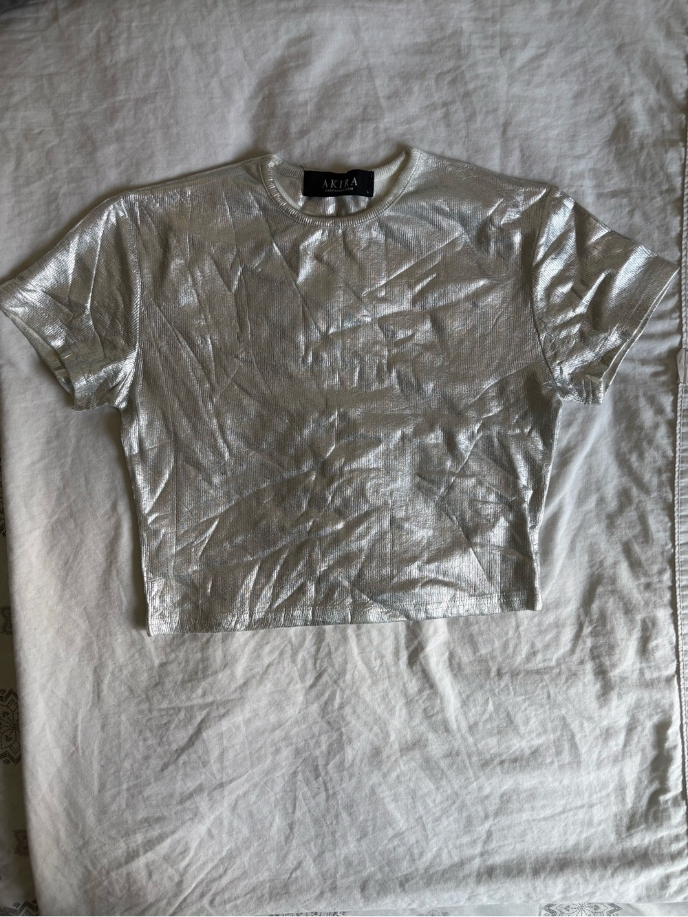 AKIRA Metallic Silver Cropped Tee - Kids